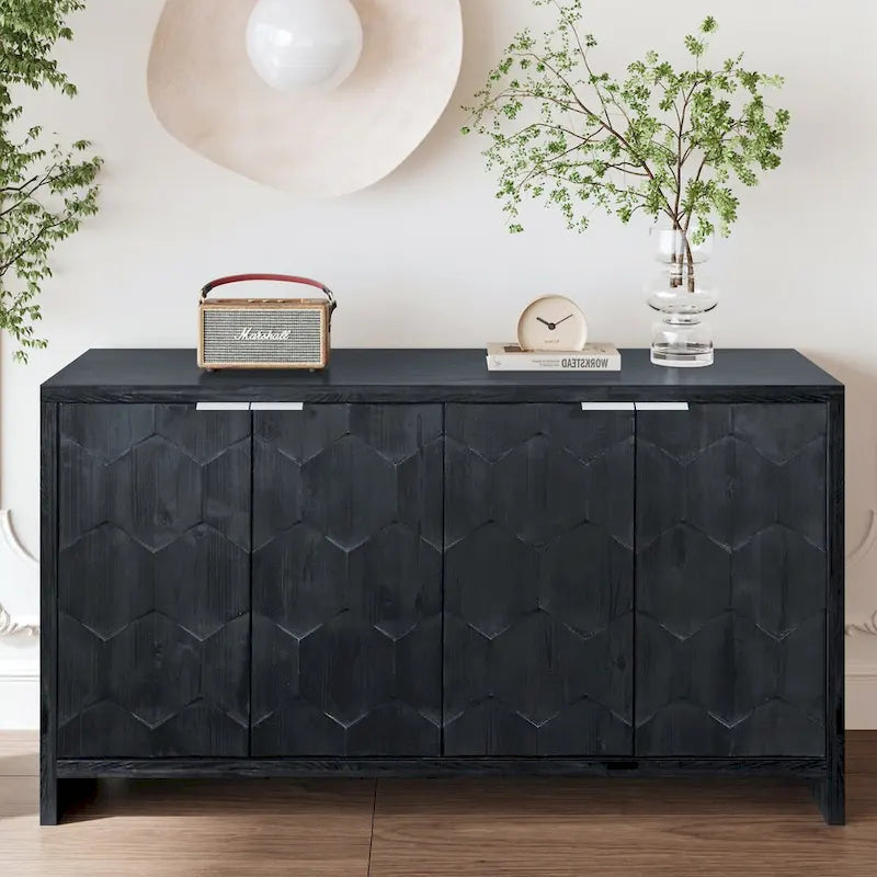 Wooden Farmhouse 4-Door Sideboard with Adjustable Shelves
