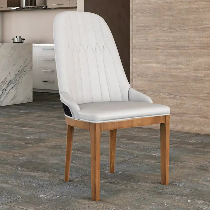 Leather Dining Chair with Rubberwood Legs Side Charis Sleek Diamond Stitching Back