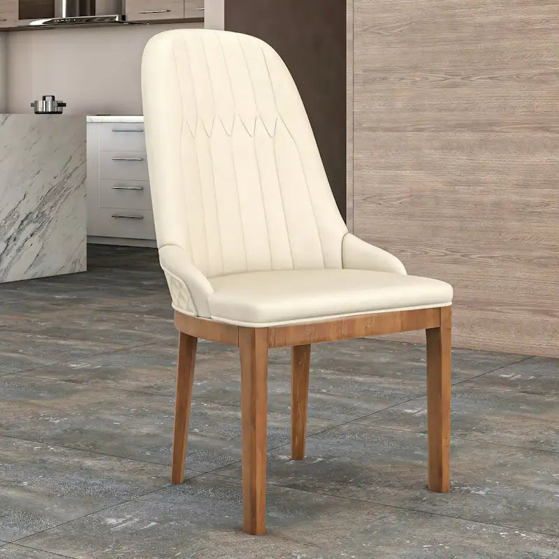 Leather Dining Chair with Rubberwood Legs Side Charis Sleek Diamond Stitching Back