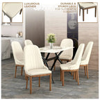 Leather Dining Chair with Rubberwood Legs Side Charis Sleek Diamond Stitching Back