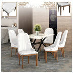 Leather Dining Chair with Rubberwood Legs Side Charis Sleek Diamond Stitching Back