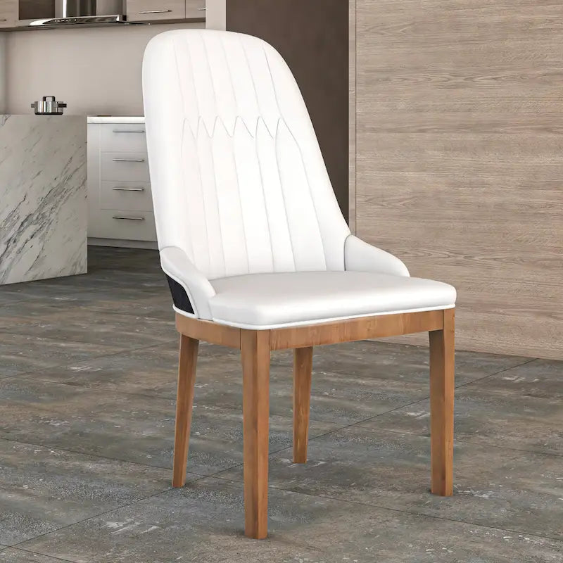 Leather Dining Chair with Rubberwood Legs Side Charis Sleek Diamond Stitching Back