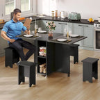 Moasis Modern Folding Dining Set with 6 Wheels Drop Leaf Table and Storage Stools