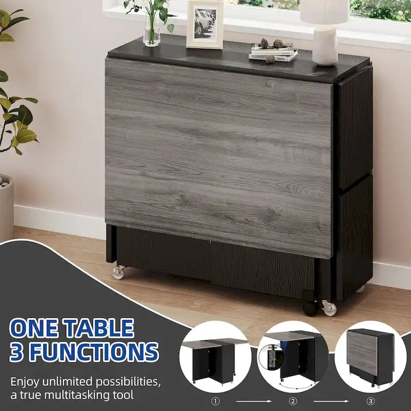 Moasis Modern Folding Dining Set with 6 Wheels Drop Leaf Table and Storage Stools