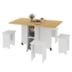 Moasis Modern Folding Dining Set with 6 Wheels Drop Leaf Table and Storage Stools