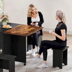 Moasis Modern Folding Dining Set with 6 Wheels Drop Leaf Table and Storage Stools