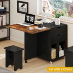 Moasis Modern Folding Dining Set with 6 Wheels Drop Leaf Table and Storage Stools