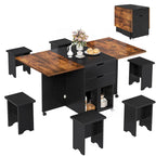 Moasis Modern Folding Dining Set with 6 Wheels Drop Leaf Table and Storage Stools