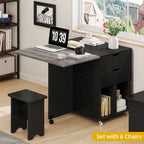 Moasis Modern Folding Dining Set with 6 Wheels Drop Leaf Table and Storage Stools