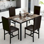 5 - Piece Dining Set, Faux Marble Kitchen Table & Chair Set, 4 Espresso Faux Leather Metal Frame Chairs for Home, Breakfast Nook