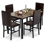 5 - Piece Dining Set, Faux Marble Kitchen Table & Chair Set, 4 Espresso Faux Leather Metal Frame Chairs for Home, Breakfast Nook