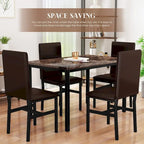 5 - Piece Dining Set, Faux Marble Kitchen Table & Chair Set, 4 Espresso Faux Leather Metal Frame Chairs for Home, Breakfast Nook