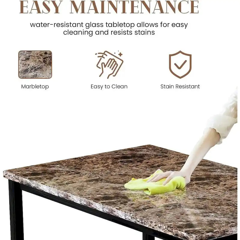 5 - Piece Dining Set, Faux Marble Kitchen Table & Chair Set, 4 Espresso Faux Leather Metal Frame Chairs for Home, Breakfast Nook