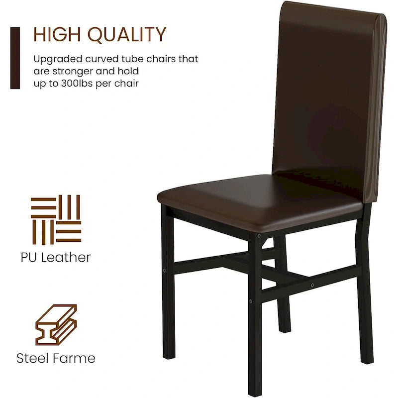 5 - Piece Dining Set, Faux Marble Kitchen Table & Chair Set, 4 Espresso Faux Leather Metal Frame Chairs for Home, Breakfast Nook