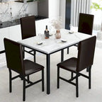 5 - Piece Dining Set, Faux Marble Kitchen Table & Chair Set, 4 Espresso Faux Leather Metal Frame Chairs for Home, Breakfast Nook