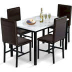 5 - Piece Dining Set, Faux Marble Kitchen Table & Chair Set, 4 Espresso Faux Leather Metal Frame Chairs for Home, Breakfast Nook