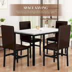 5 - Piece Dining Set, Faux Marble Kitchen Table & Chair Set, 4 Espresso Faux Leather Metal Frame Chairs for Home, Breakfast Nook