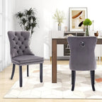 Velvet Dining Chairs Set of 2, Upholstered High-end Tufted Dining Room Chair with Nailhead Back Ring Pull Trim Solid Wood Legs