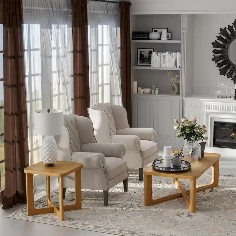 Rectangle Solid Wood Oak Coffee Table End Table