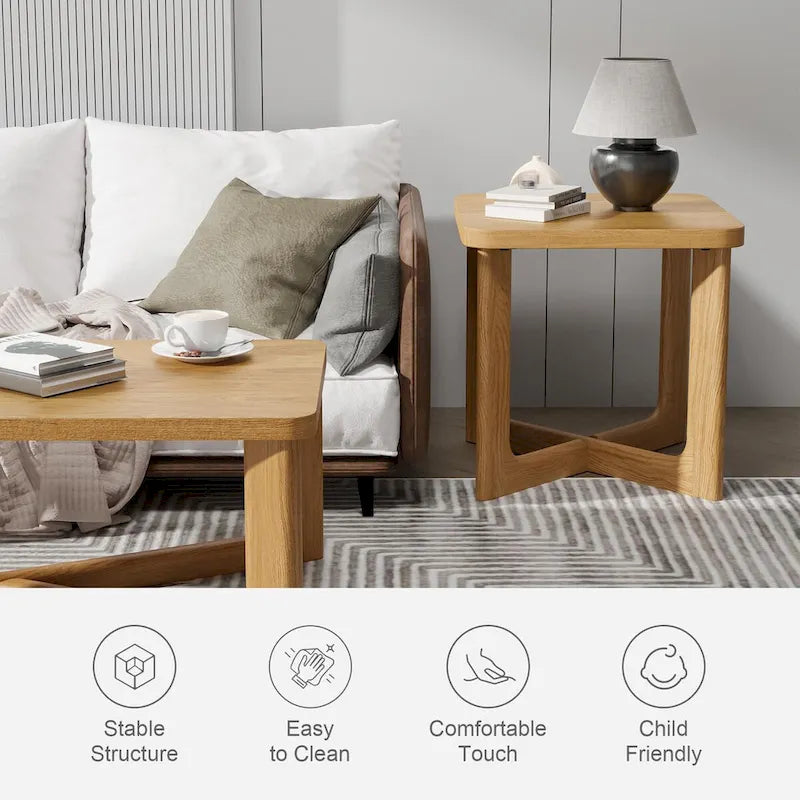 Rectangle Solid Wood Oak Coffee Table End Table