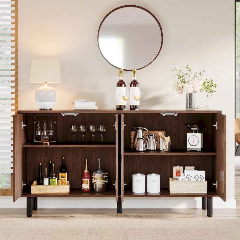 55 Sideboard Buffet Cabinet with 4 Doors and Adjustable Shelves for Kitchen, Living Room