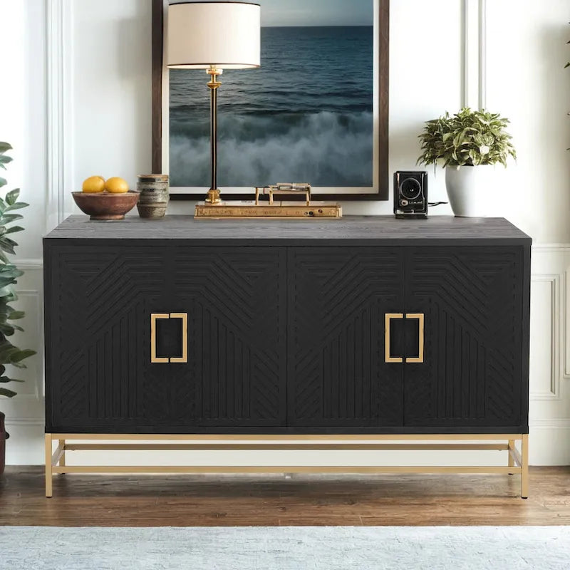 Retro Style Sideboard with Adjustable Shelves, Rectangular Metal Handles and Legs for Kitchen, Living room, and Dining Room