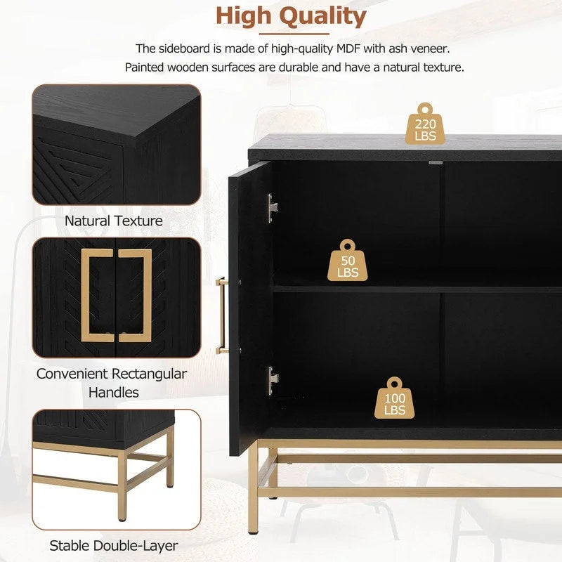 Retro Style Sideboard with Adjustable Shelves, Rectangular Metal Handles and Legs for Kitchen, Living room, and Dining Room