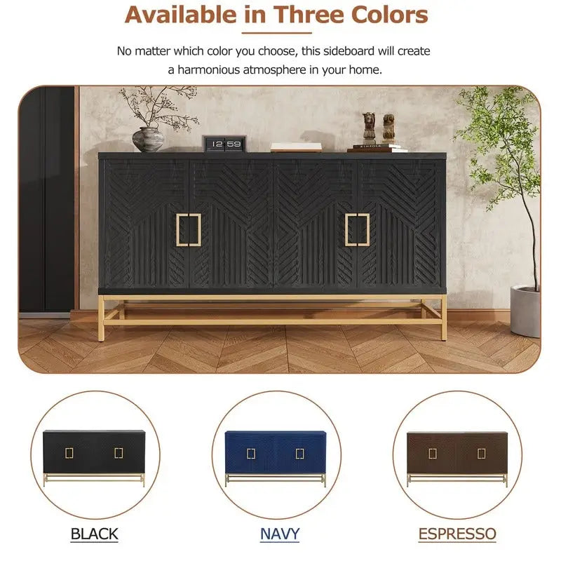 Retro Style Sideboard with Adjustable Shelves, Rectangular Metal Handles and Legs for Kitchen, Living room, and Dining Room