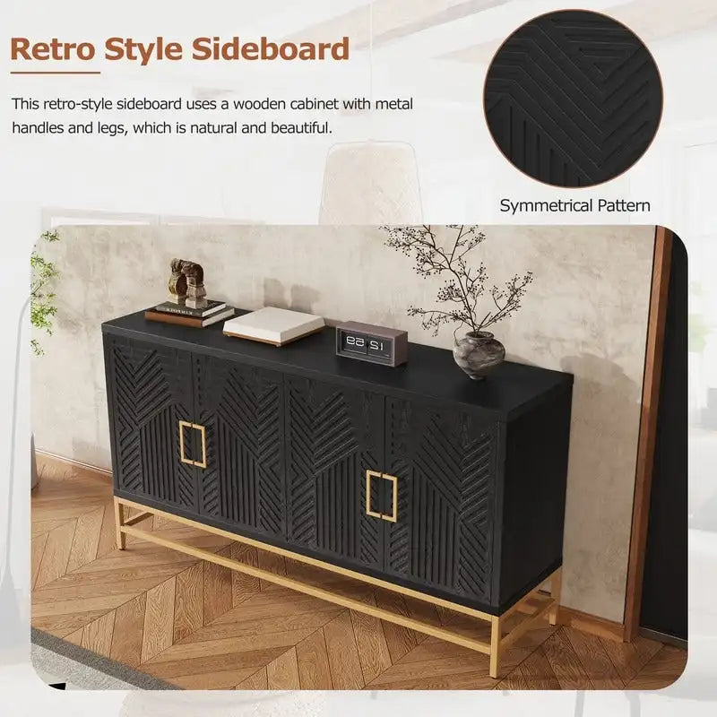 Retro Style Sideboard with Adjustable Shelves, Rectangular Metal Handles and Legs for Kitchen, Living room, and Dining Room