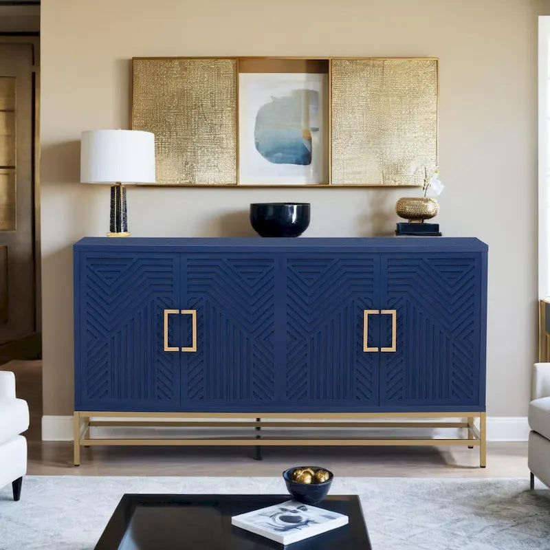 Retro Style Sideboard with Adjustable Shelves, Rectangular Metal Handles and Legs for Kitchen, Living room, and Dining Room