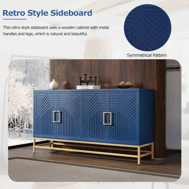 Retro Style Sideboard with Adjustable Shelves, Rectangular Metal Handles and Legs for Kitchen, Living room, and Dining Room