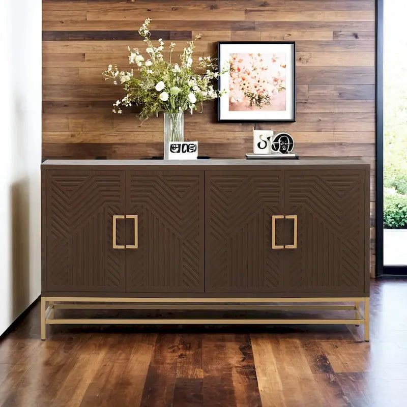Retro Style Sideboard with Adjustable Shelves, Rectangular Metal Handles and Legs for Kitchen, Living room, and Dining Room