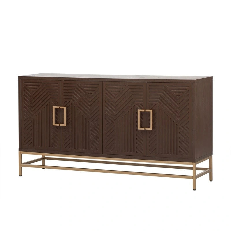 Retro Style Sideboard with Adjustable Shelves, Rectangular Metal Handles and Legs for Kitchen, Living room, and Dining Room