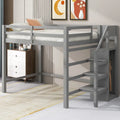Full Size Loft Bed with Built-in Storage Wardrobe and Staircase