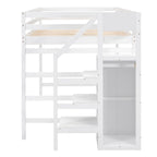 Full Size Loft Bed with Built-in Storage Wardrobe and Staircase