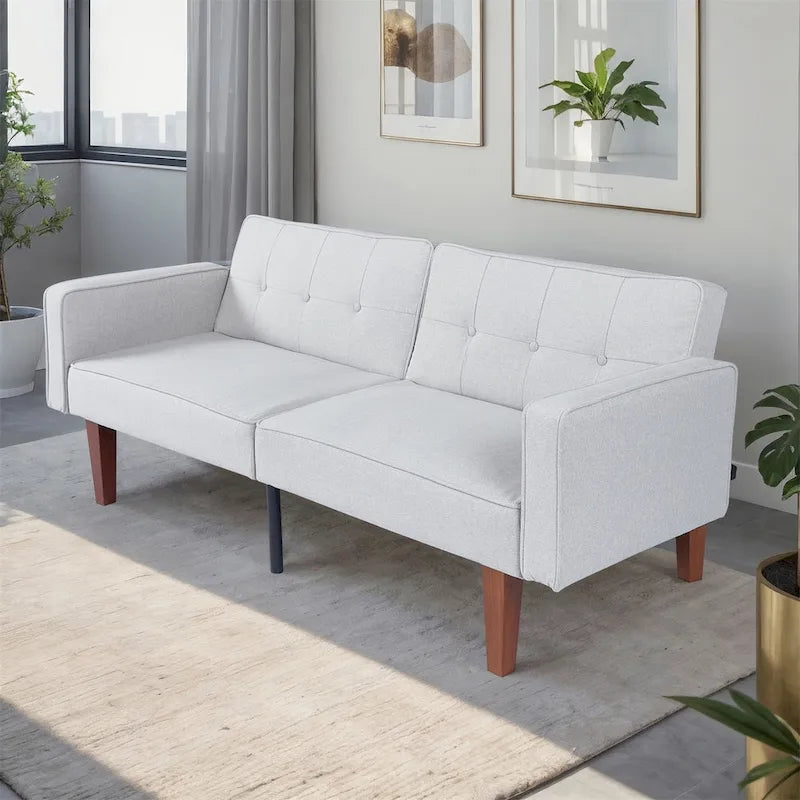 Convertible Sofa Bed Adjustable Fabric Couch Sleeper Modern Recliner Reversible Loveseat Folding Daybed Guest Bed with 2 Pillows