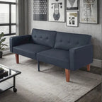 Convertible Sofa Bed Adjustable Fabric Couch Sleeper Modern Recliner Reversible Loveseat Folding Daybed Guest Bed with 2 Pillows