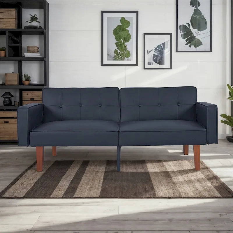 Convertible Sofa Bed Adjustable Fabric Couch Sleeper Modern Recliner Reversible Loveseat Folding Daybed Guest Bed with 2 Pillows