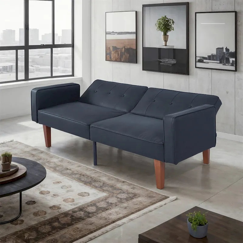Convertible Sofa Bed Adjustable Fabric Couch Sleeper Modern Recliner Reversible Loveseat Folding Daybed Guest Bed with 2 Pillows