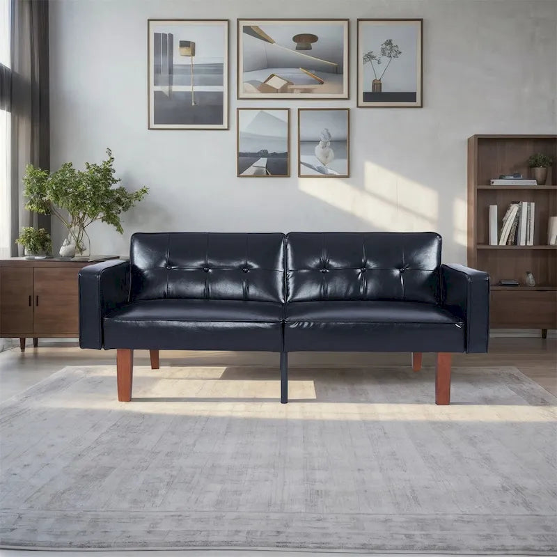 Convertible Sofa Bed Adjustable Fabric Couch Sleeper Modern Recliner Reversible Loveseat Folding Daybed Guest Bed with 2 Pillows