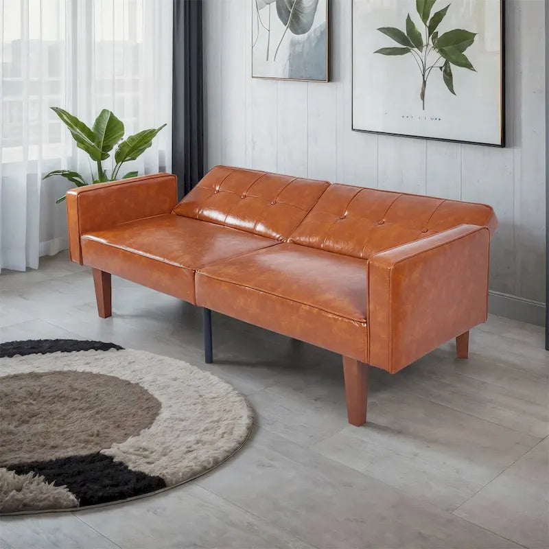 Convertible Sofa Bed Adjustable Fabric Couch Sleeper Modern Recliner Reversible Loveseat Folding Daybed Guest Bed with 2 Pillows