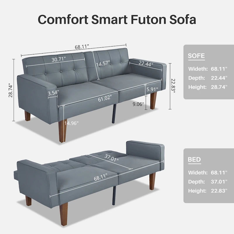 Convertible Sofa Bed Adjustable Fabric Couch Sleeper Modern Recliner Reversible Loveseat Folding Daybed Guest Bed with 2 Pillows