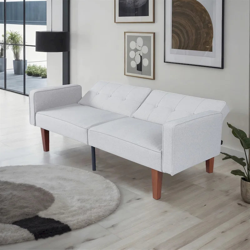 Convertible Sofa Bed Adjustable Fabric Couch Sleeper Modern Recliner Reversible Loveseat Folding Daybed Guest Bed with 2 Pillows