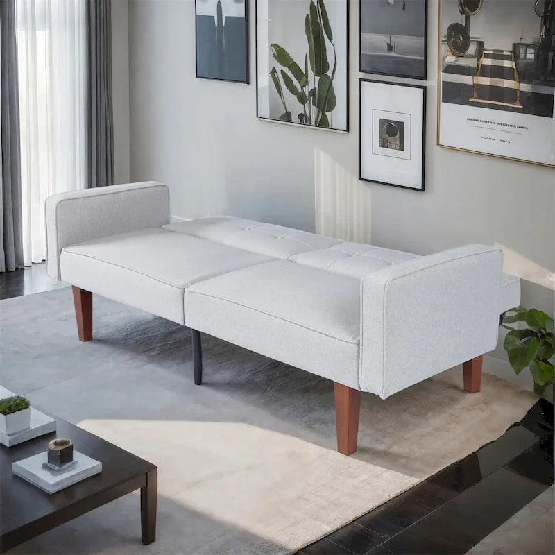 Convertible Sofa Bed Adjustable Fabric Couch Sleeper Modern Recliner Reversible Loveseat Folding Daybed Guest Bed with 2 Pillows
