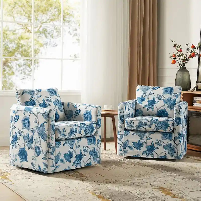 Erkenbald Modern Slipcovered Swivel Chair with Removable Cushion Set of 2 by HULALA HOME