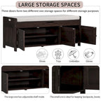 Storage Bench with 3 Doors Shoe Bench with Removable Cushion