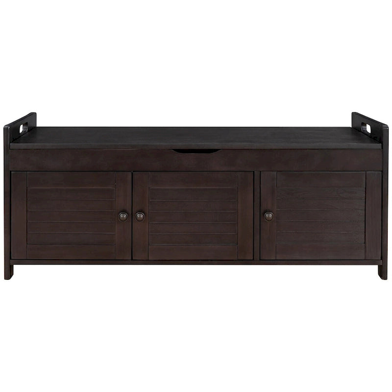 Storage Bench with 3 Doors Shoe Bench with Removable Cushion