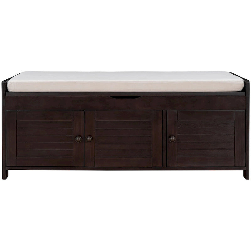 Storage Bench with 3 Doors Shoe Bench with Removable Cushion