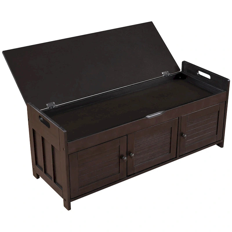 Storage Bench with 3 Doors Shoe Bench with Removable Cushion