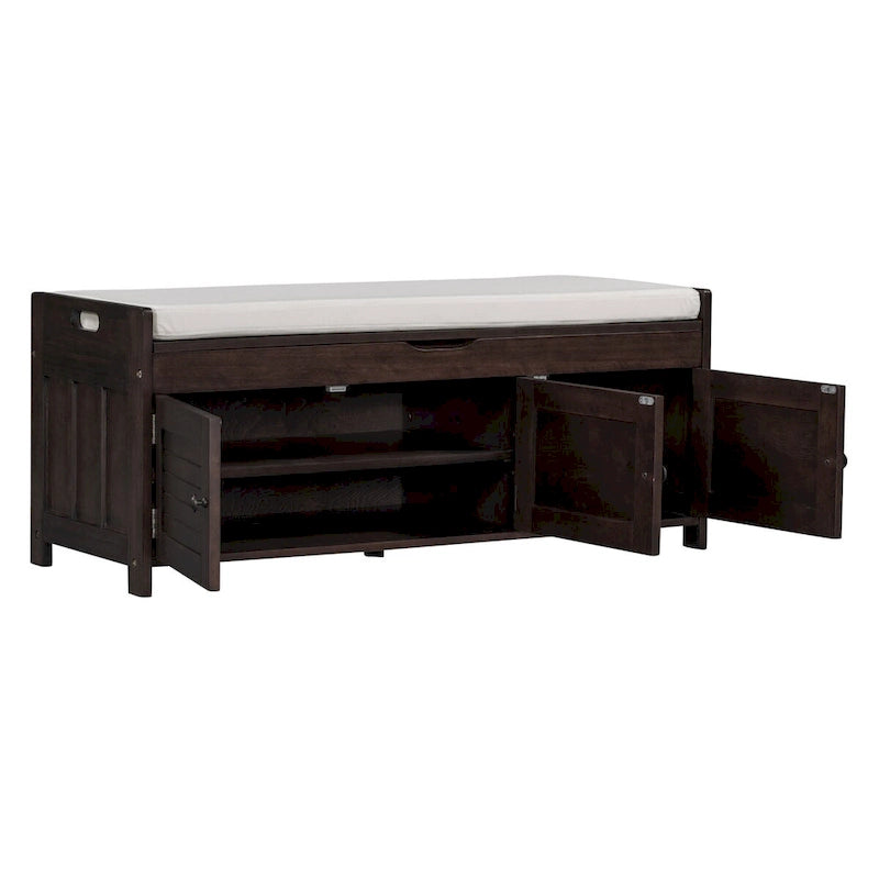 Storage Bench with 3 Doors Shoe Bench with Removable Cushion